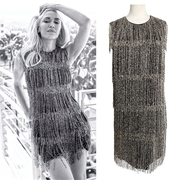 Burberry Dresses & Skirts - Burberry Silver Fringe Beaded Dress Cocktail Party Mini‎ Size 4
